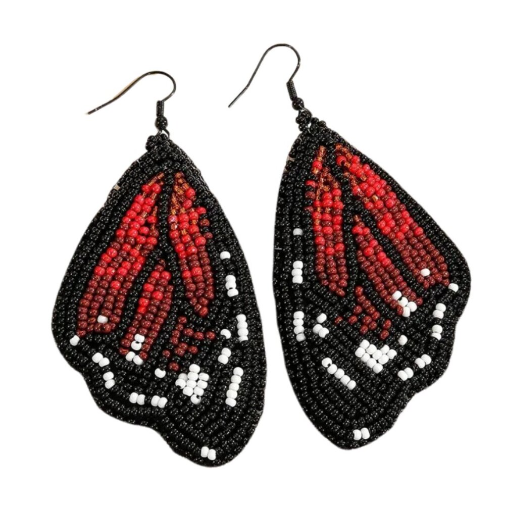Boho Butterfly Handmade Native American Beaded Insect Pierced Earrings - New